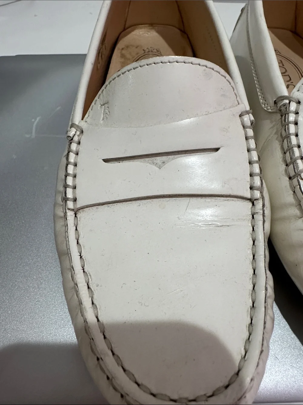 Tod's White Leather Penny Loafers